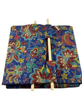 Colorful Floral Casserole Carrier Blue Burgundy Fabric Wooden Handles Homemade